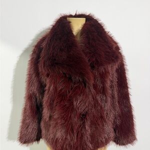 Plush Burgundy Faux Fur Jacket - Women's Coat